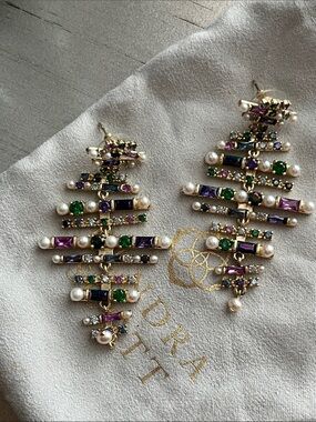 Kendra Scott Gold Tone Multistone Pearl Drop Earrings